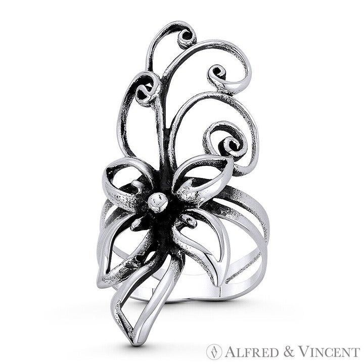 Other Lily Flower & Swirling Vine Ring in .925 Sterling Silver Size ONE SIZE - 1 Preview