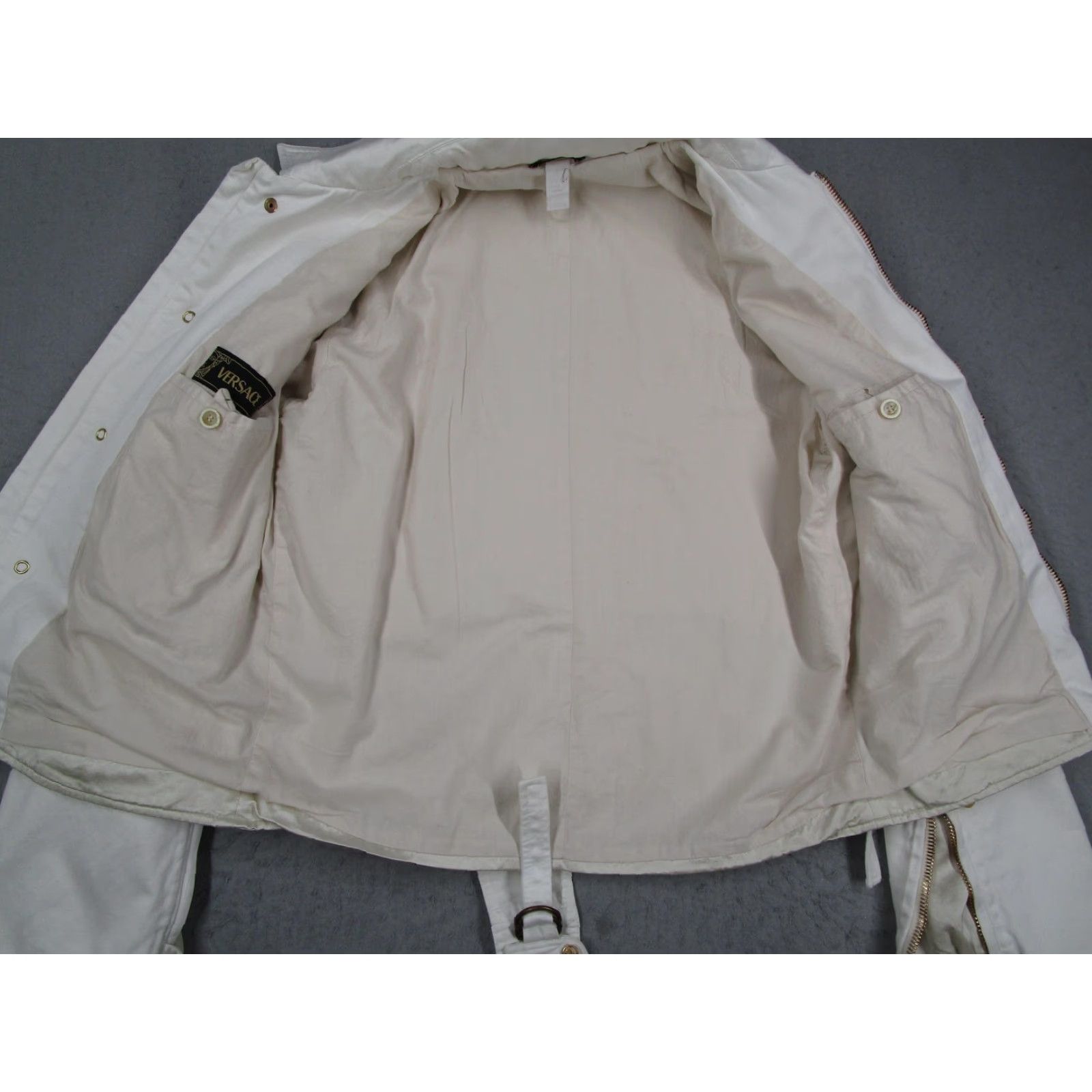 Versace VINTAGE Versace Ivory Moto Jacket Womens Large Cotton Blend Made in Italy Y2K 90s Size US L / EU 52-54 / 3 - 6 Thumbnail