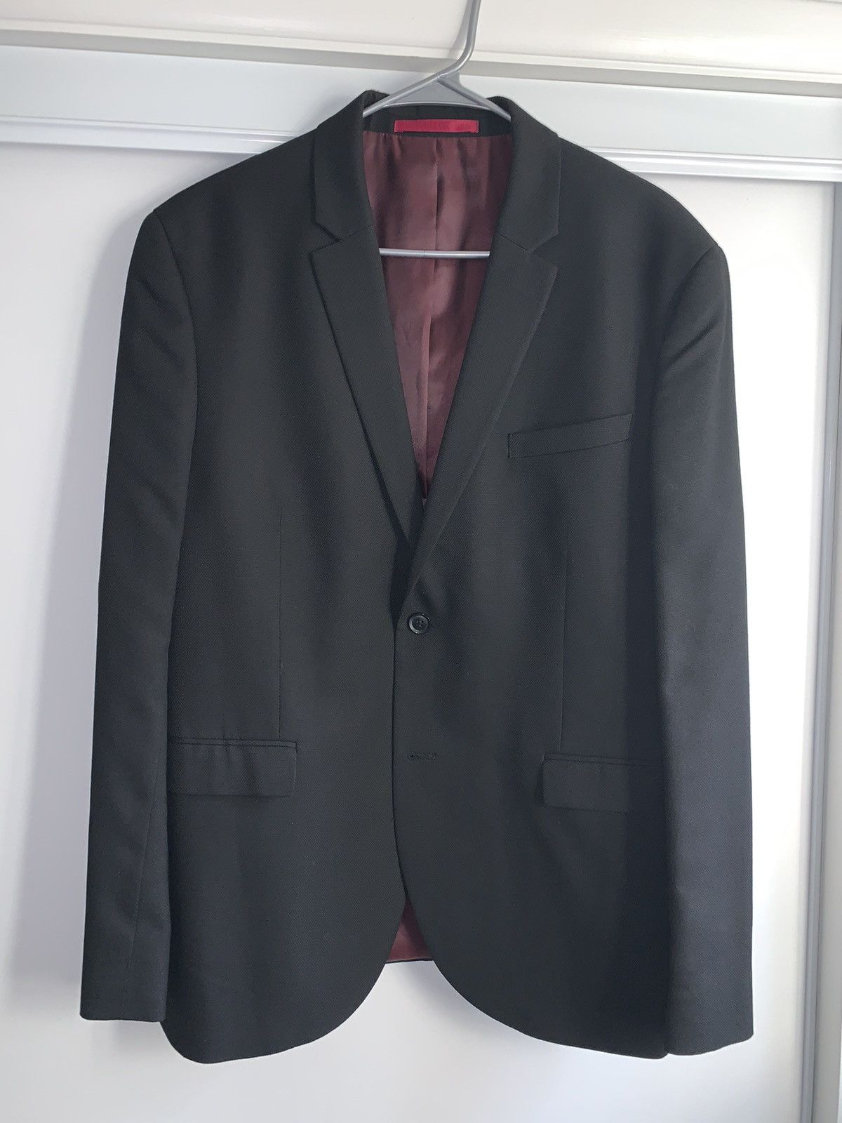 Designer × Nordstrom × Topman PIQUE WOVEN BLACK BLAZER SPORTCOAT W MAROON LINING Size 42R - 1 Thumbnail