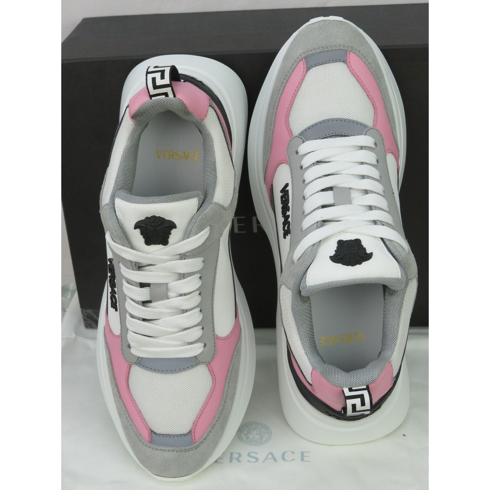 Versace VERSACE PINK WHITE LEATHER MEDUSA HEAD PLATFORM SNEAKERS 38 Size US 8 / IT 38 - 8 Thumbnail
