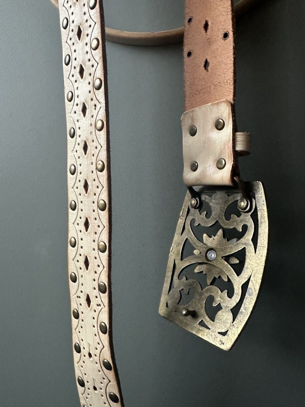 Vintage Vintage Western Boho Leather Belt Ornate Buckle Size ONE SIZE - 6 Thumbnail