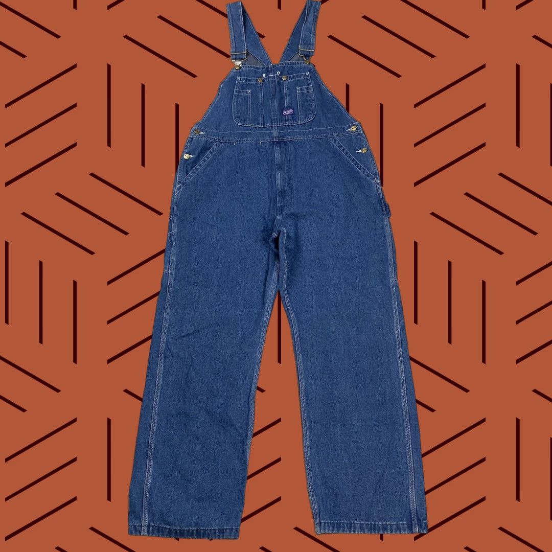 BIG SMITH DENIM OVERALLS Mens 38X32 Relaxed Fit Blue Adjustable Straps 5-Pocket Design
