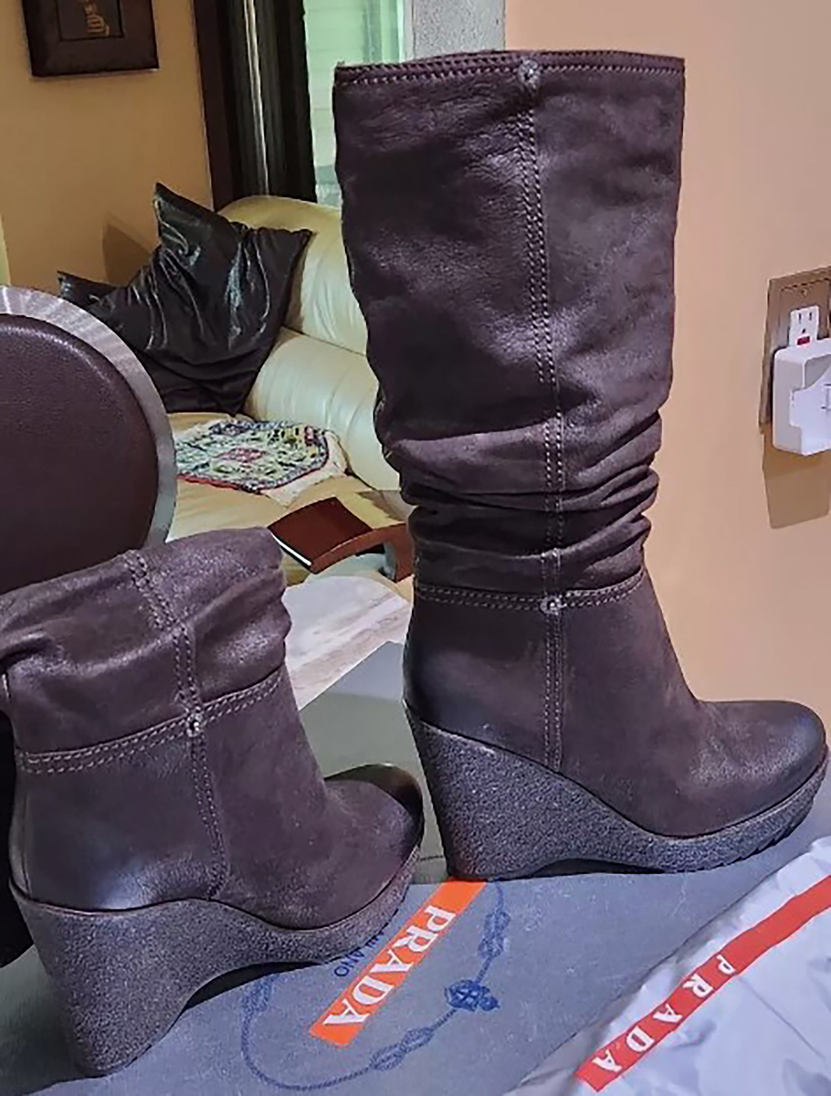 Prada PRADA LINEA ROSSA Lady's Leather Suede Platform Boots Sz 8 Size US 8 / IT 38 - 2 Thumbnail