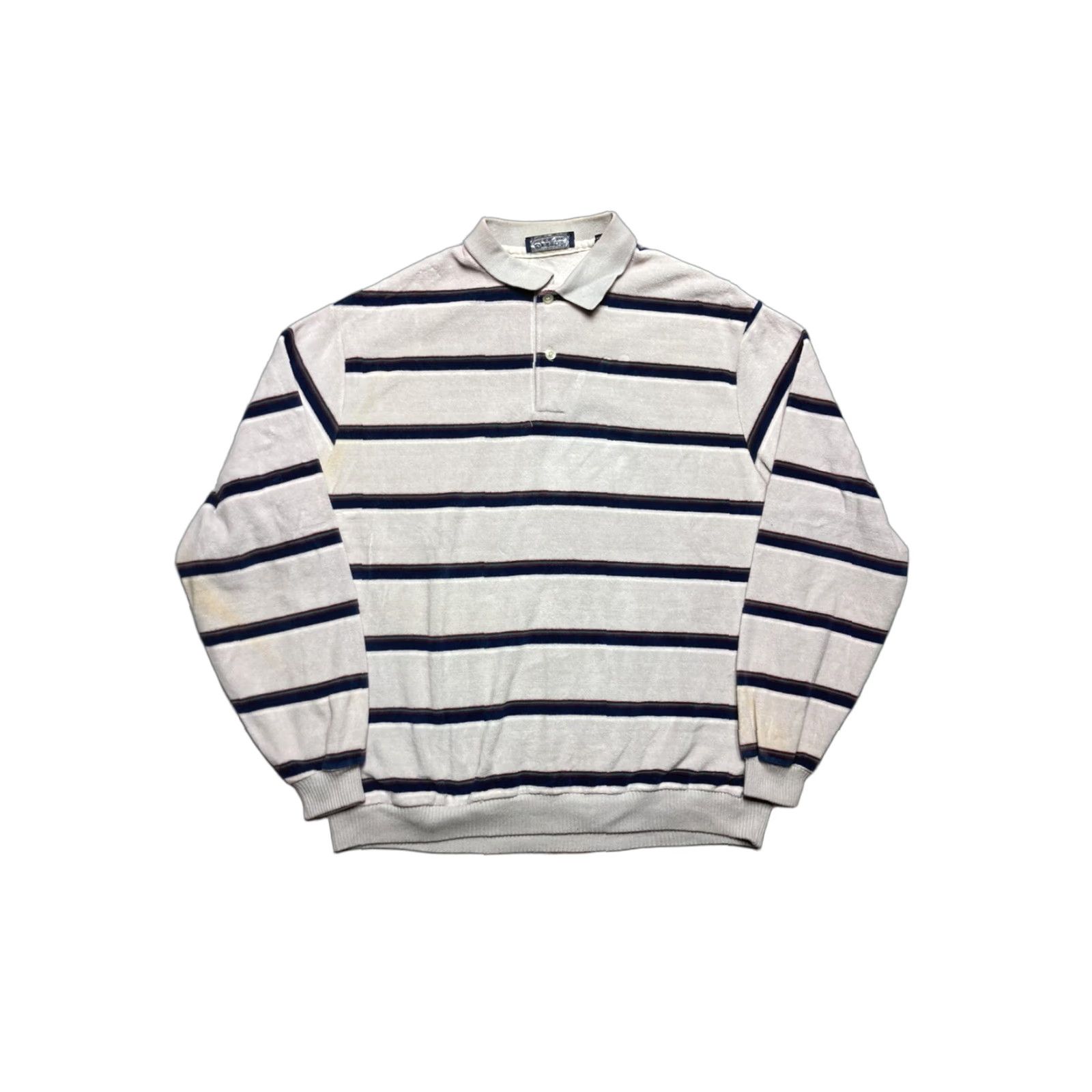 Vintage VINTAGE Polo Shirt Long Sleeve XL Velour Striped Adult 70s 80s Size US XL / EU 56 / 4 - 1 Thumbnail