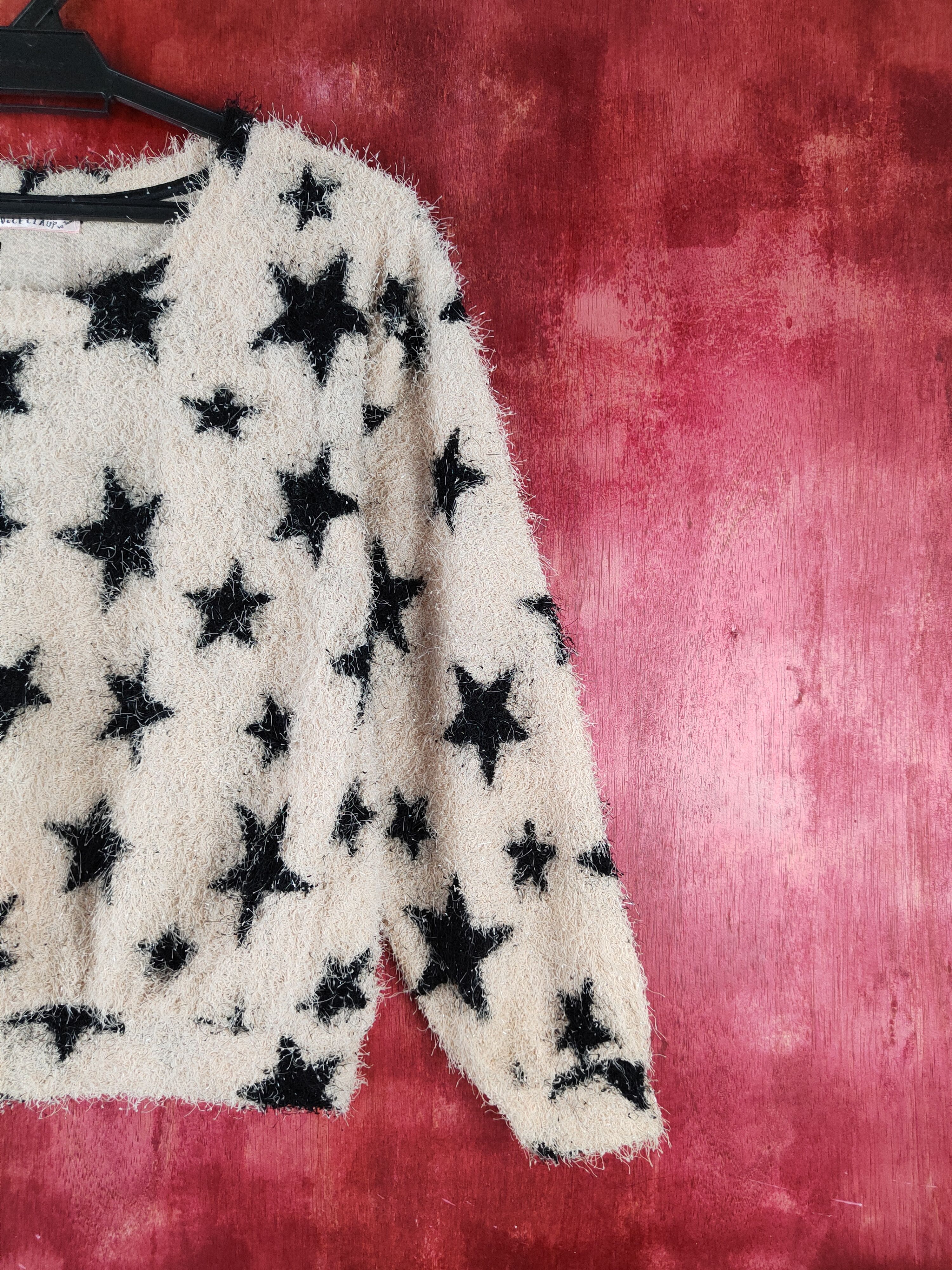 Homespun Knitwear Nice Claup Beige Star Shag Shaggy Fur Mohair Knitwear #S1983 Size S / US 4 / IT 40 - 5 Thumbnail