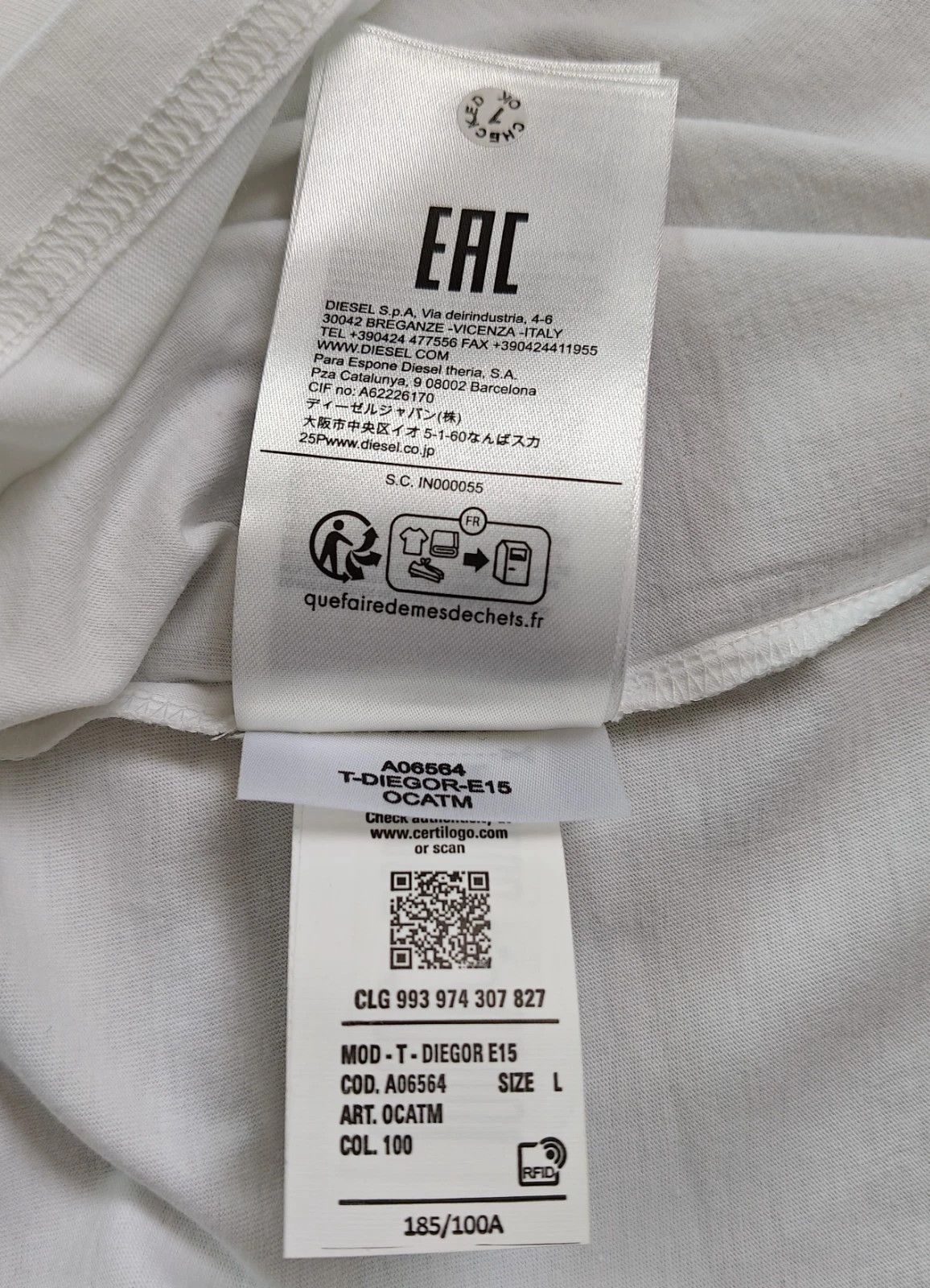 Diesel DIESEL White T-Shirt With Logo Patch FTP 4107 Size US L / EU 52-54 / 3 - 9 Thumbnail