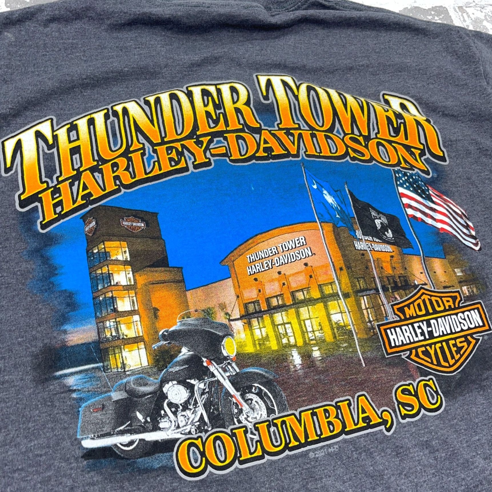 Harley Davidson Harley-Davidson Shirt Men Large Gray Tee Biker Motorcycle Thunder Tower Adult Graphic Print Short Sleeve Crew Neck Jersey Cotton 80s Retro Logo USA Size US L / EU 52-54 / 3 - 7 Thumbnail