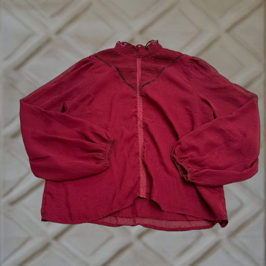AQUA Aqua Blouse Shirt Womens M Red Mock Neck Long Sleeve Tunic Polka Dot Knit All Seasons Breathable Easy Care Regular Designer Classic 90s? Size M / US 6-8 / IT 42-44 - 1 Thumbnail