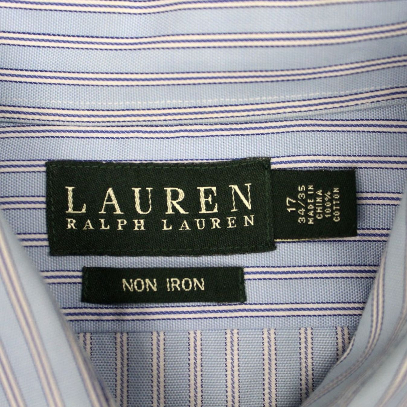 Ralph Lauren LAUREN Ralph Lauren Dress Shirt Mens 17 34/35 Blue Non-Iron 100% Cotton L/S Striped Shirt Men Size 17, 34/35 Blue Classic, Preppy Mens Shirt Size 46R - 7 Thumbnail