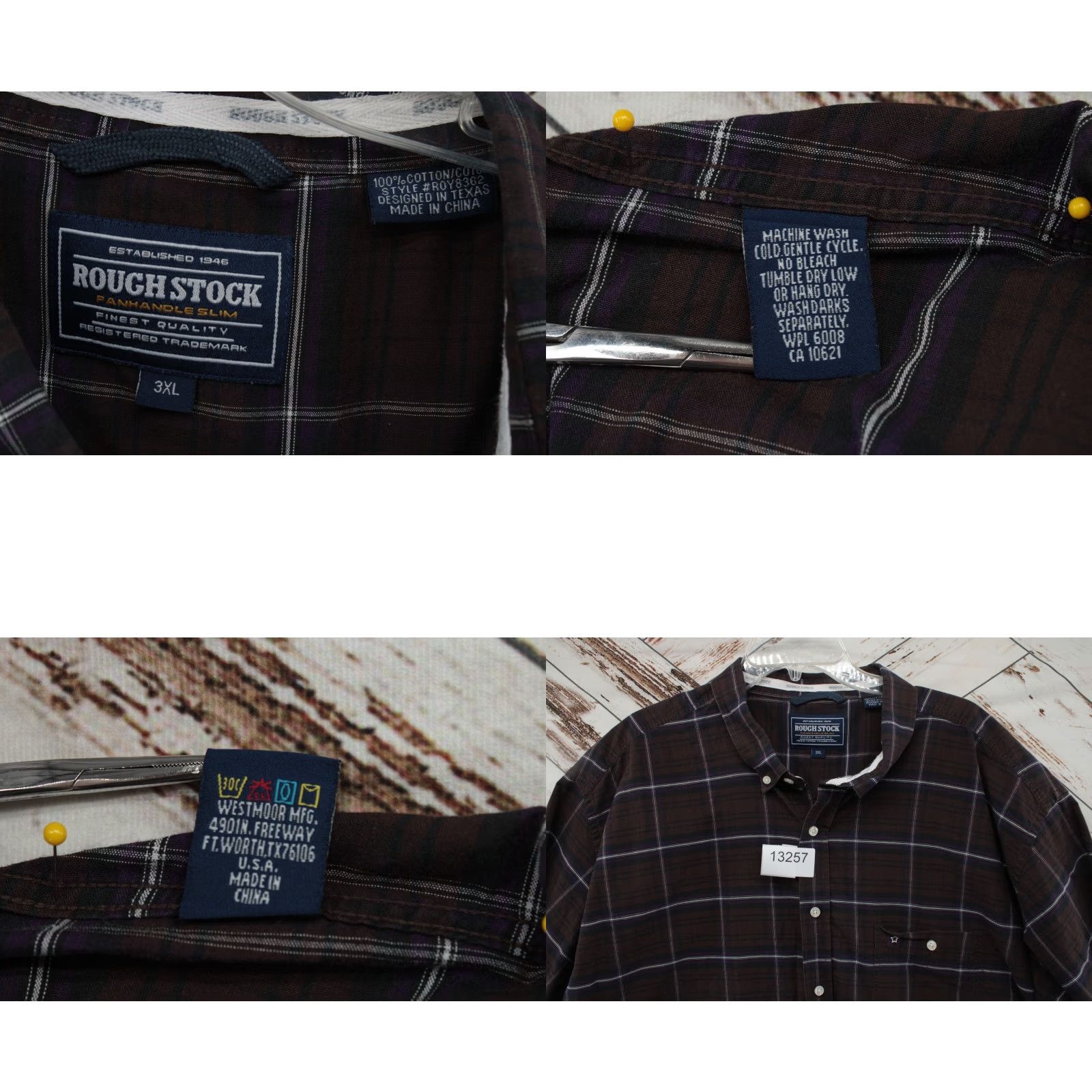 Vintage VINTAGE Panhandle Slim Rough Stock Shirt Mens 3XL Plaid Long Sleeve Western Brown Purple Block Button-Up Mens 3XL Brown Purple Plaid Western Shirt Size US XXL / EU 58 / 5 - 8 Thumbnail
