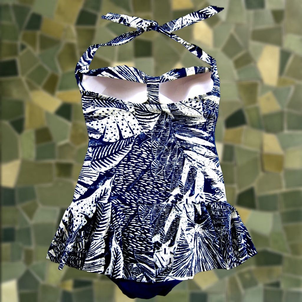 Vintage Rose Marie Reid Blue White Floral Slimming One Piece Swimsuit Halter Dress Small Girls Womens Vintage N/A Size S / US 4 / IT 40 - 1 Thumbnail