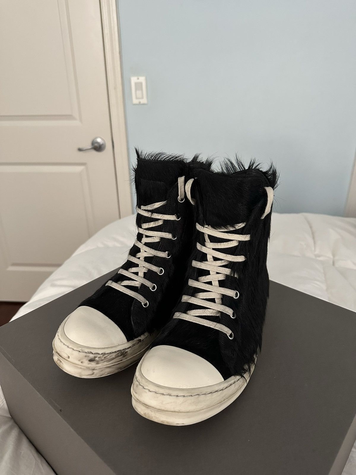 image of Rick Owens Pony Hair Sneakers in Black, Women's (Size 8)