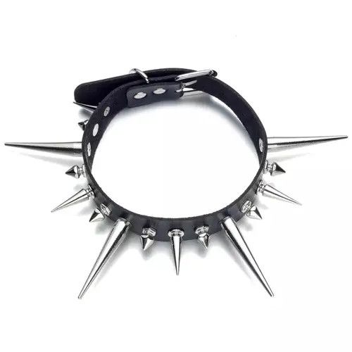 Jewelry Long Spike Punk Faux Leather Choker Size ONE SIZE - 4 Thumbnail