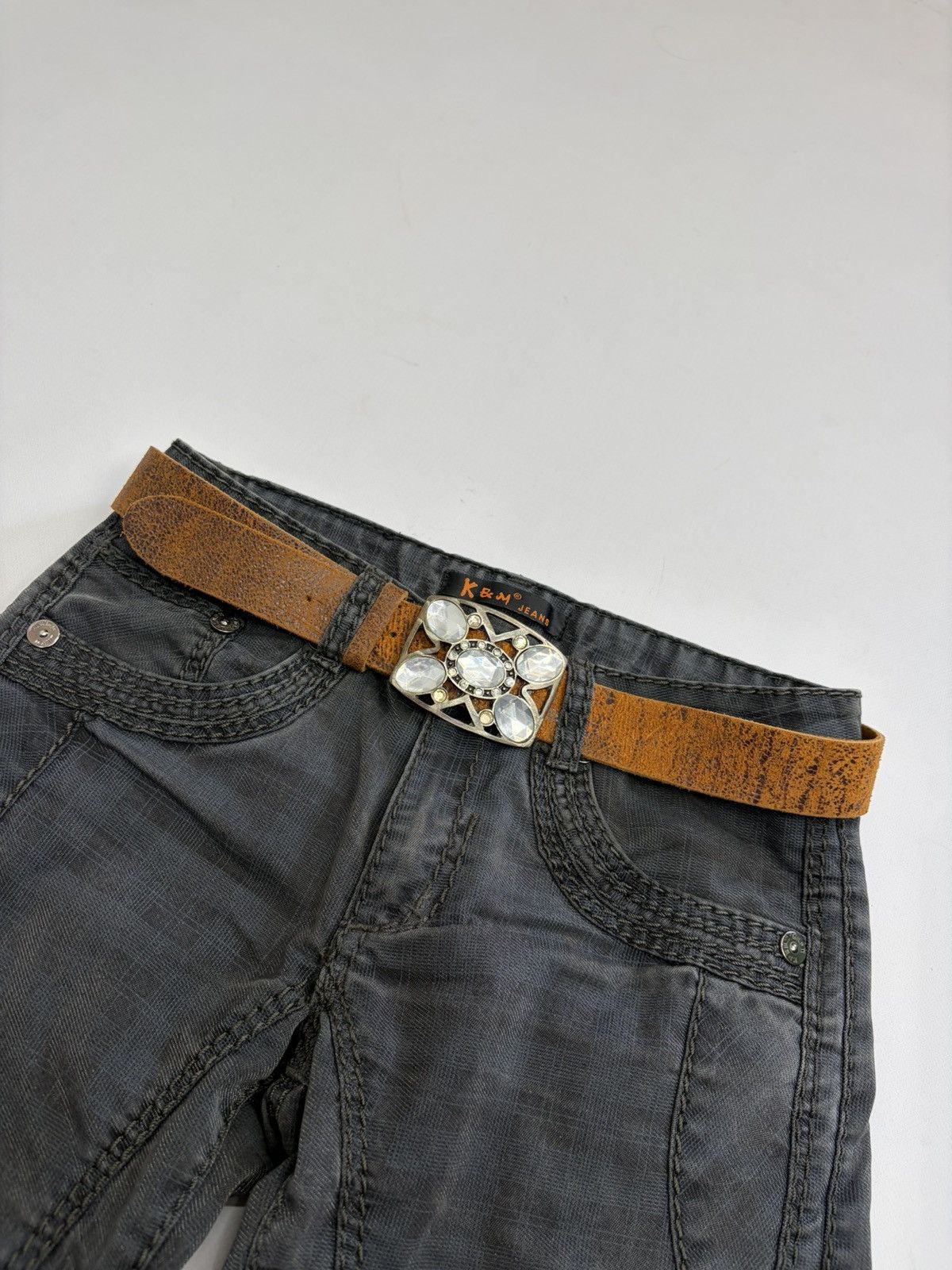 Hysteric Glamour Vintage Distressed Leather Crystal Belt Y2K Rockstar Grunge Size 32 - 4 Thumbnail