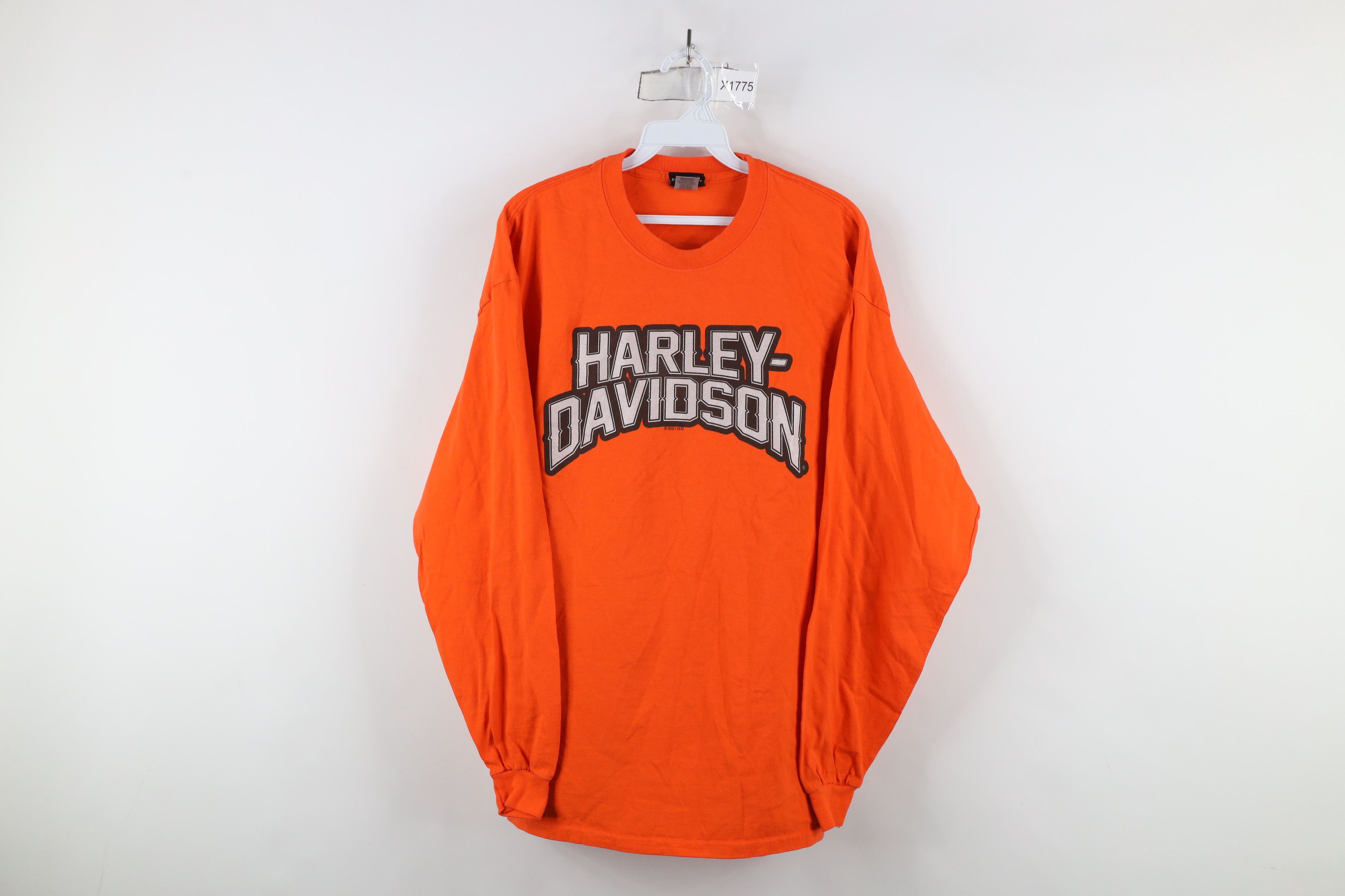 Harley Davidson × Vintage Y2K Harley Davidson Spell Out Long Sleeve T-Shirt Orange Size US XL / EU 56 / 4 - 1 Thumbnail