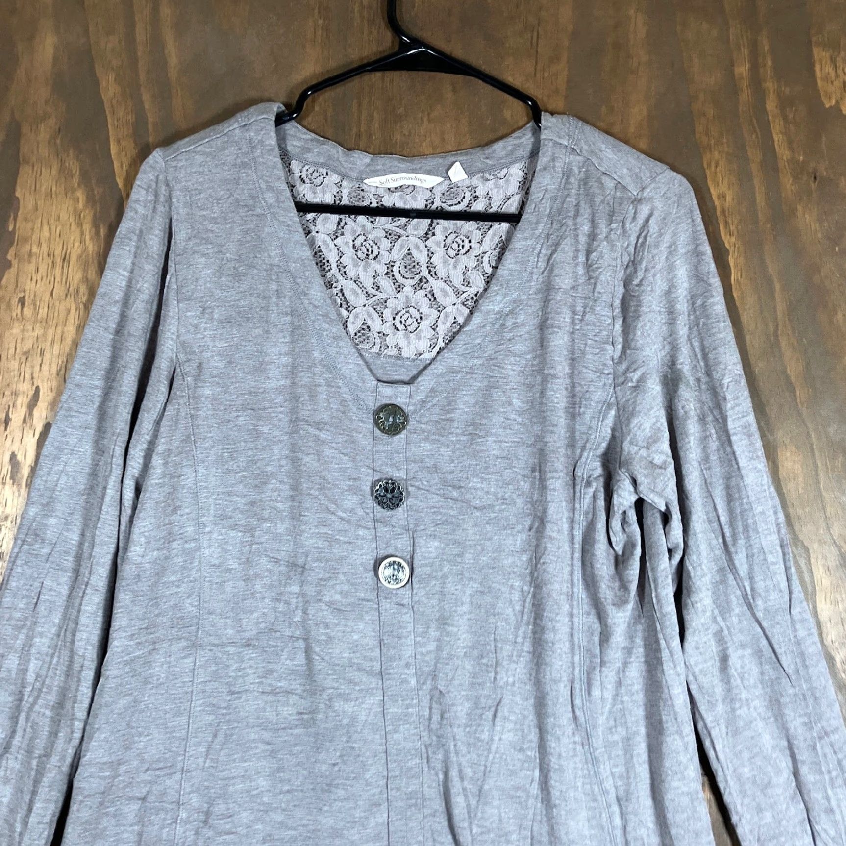 Soft Surroundings Soft Surroundings Blouse Womens Gray Maddalena Tunic V Neck Long Sleeve PL Size L / US 10 / IT 46 - 2 Thumbnail
