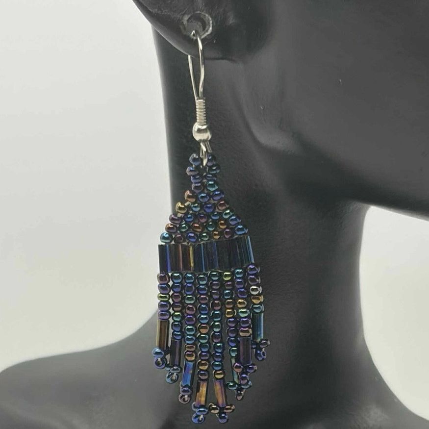 Other Blue Midnight Beaded Tassel Earrings Size ONE SIZE - 1 Thumbnail