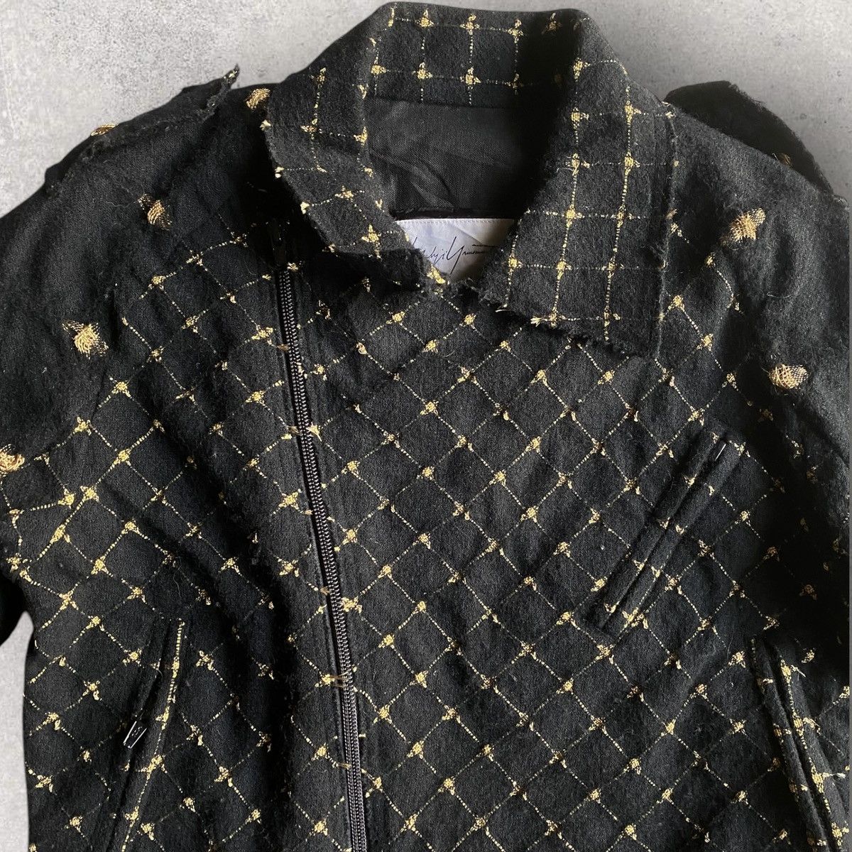 Yohji Yamamoto Yohji Yamamoto Black Wool Gold Thread Biker Jacket Size S / US 4 / IT 40 - 3 Thumbnail