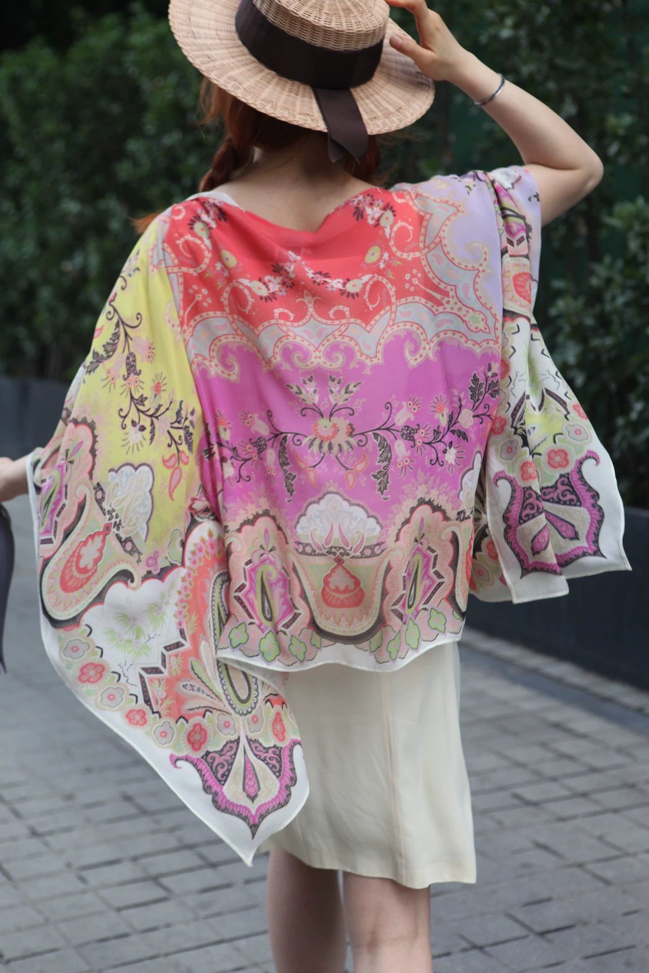 Etro Paisley Print Silk Butterfly Sleeves Top, Women's — image 6 of 6