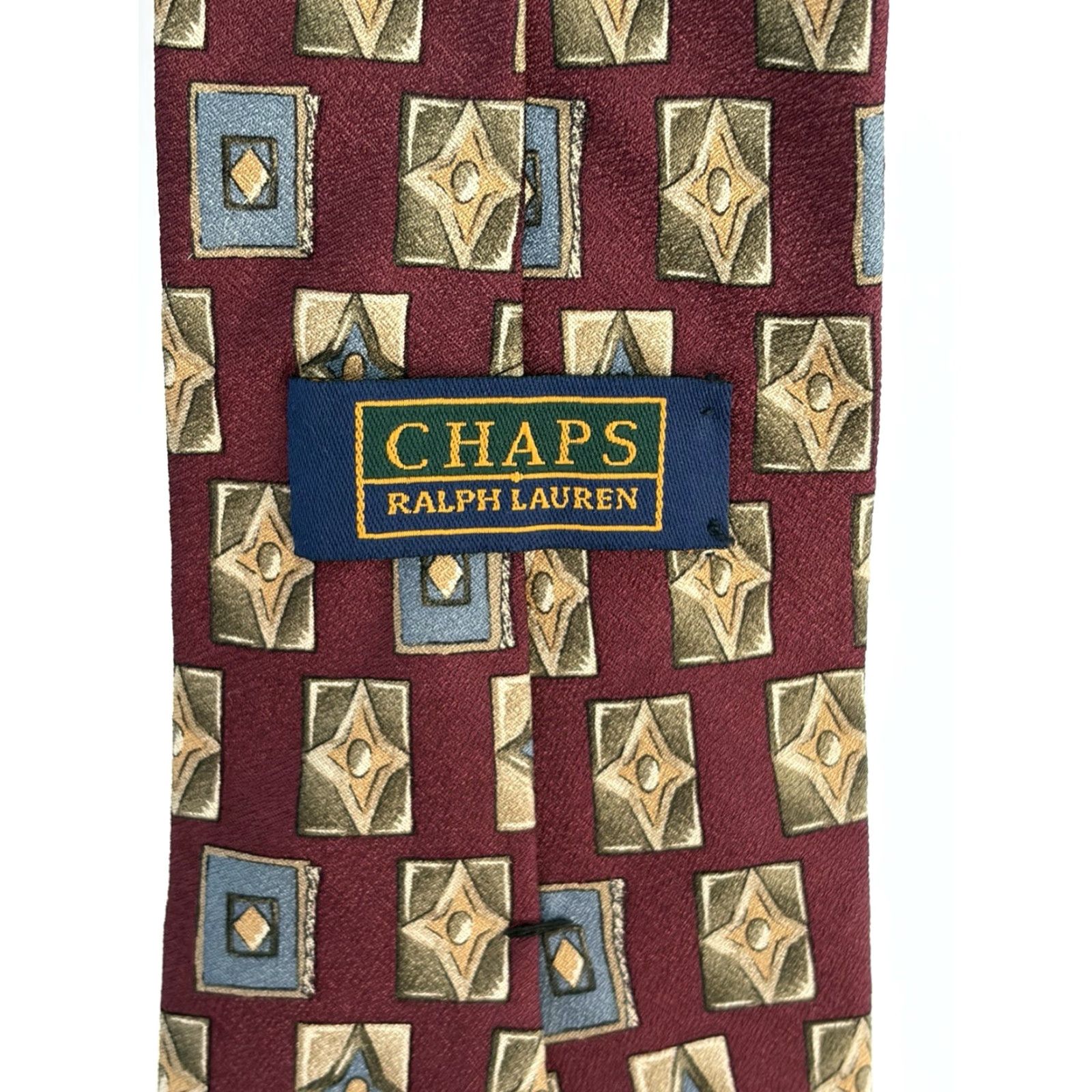 Ralph Lauren VINTAGE CHAPS Ralph Lauren Tie Mens Red Abstract Geometric Classic 57-60" Silk Woven Designer Retro Wedding College Holiday Preppy School Mens Size ONE SIZE - 3 Thumbnail