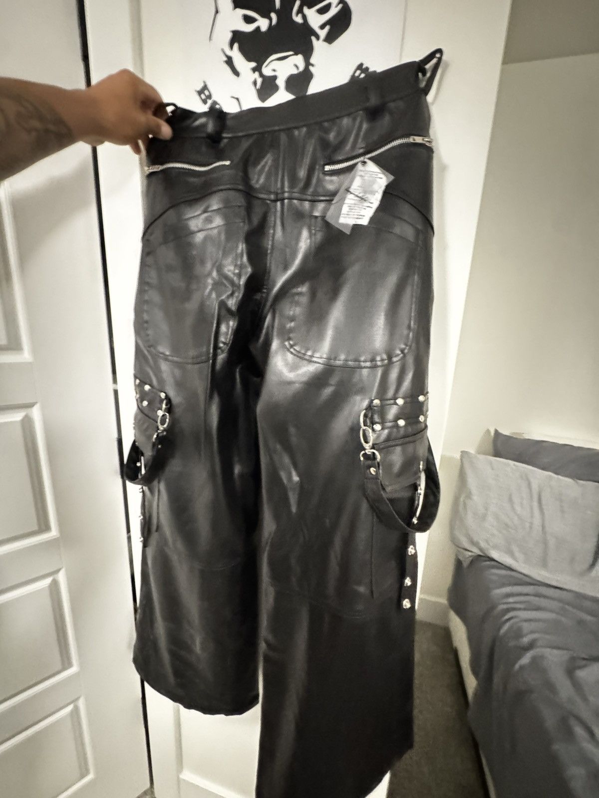 Other HAVEYOUDIEDBEFORE Black Leather Wide Leg Cargo Pants 2024 Size US 26 / EU 42 - 5 Thumbnail