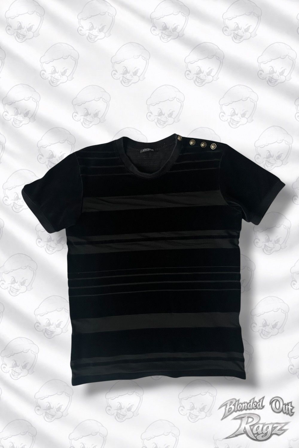Balmain F/W15 Balmain Velvet Black & Navy T shirt Oliver Rousteing Size US XL / EU 56 / 4 - 1 Thumbnail