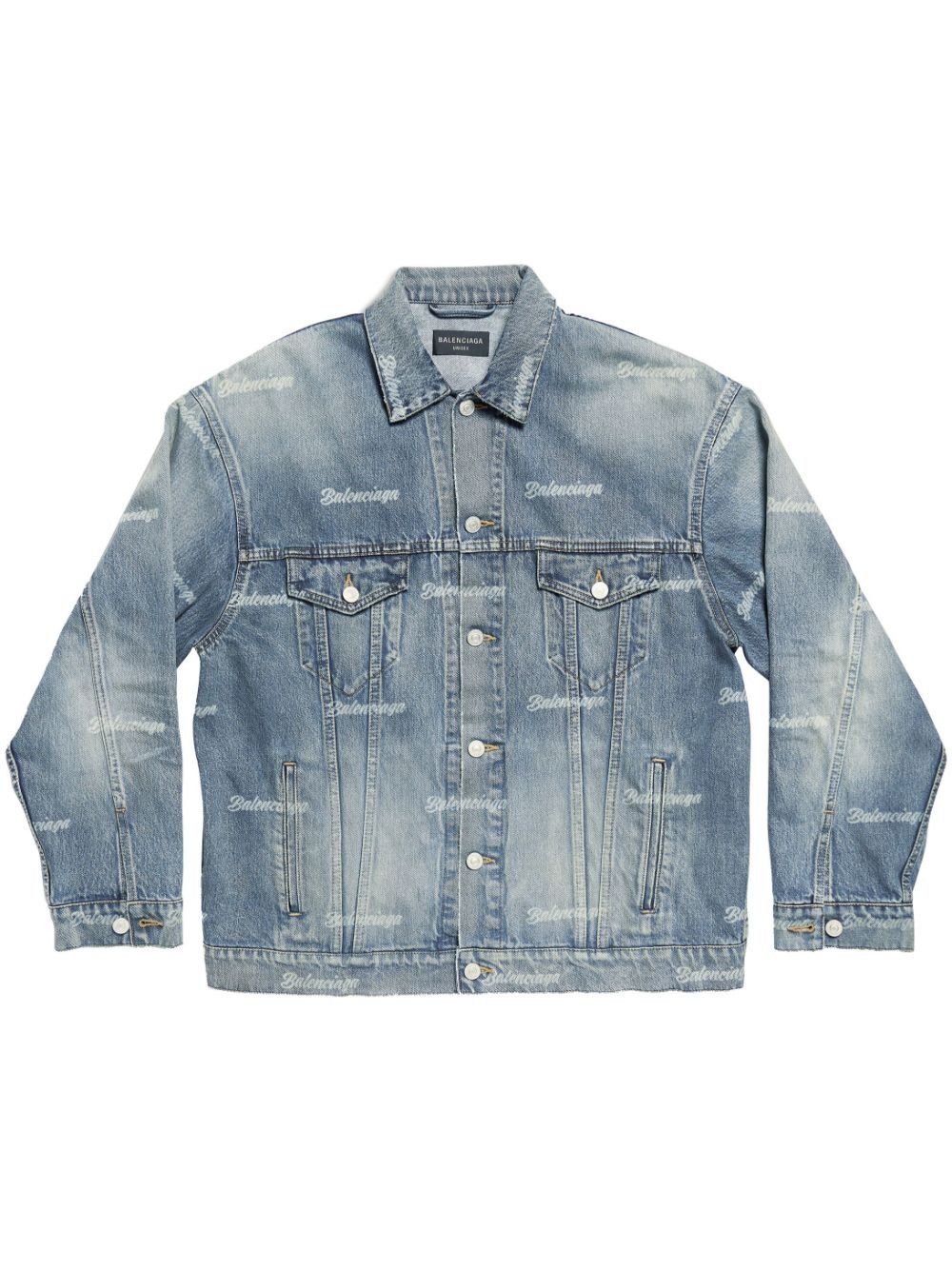 Balenciaga o1w1db10625 Girly Allover Large Fit Jacket in Blue Size S / US 4 / IT 40 - 1 Thumbnail