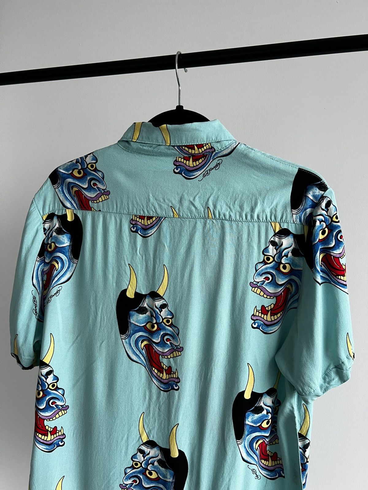 Ed Hardy Ed Hardy Devil Face Button Down Camp Shirt Aqua Size US S / EU 44-46 / 1 - 9 Thumbnail
