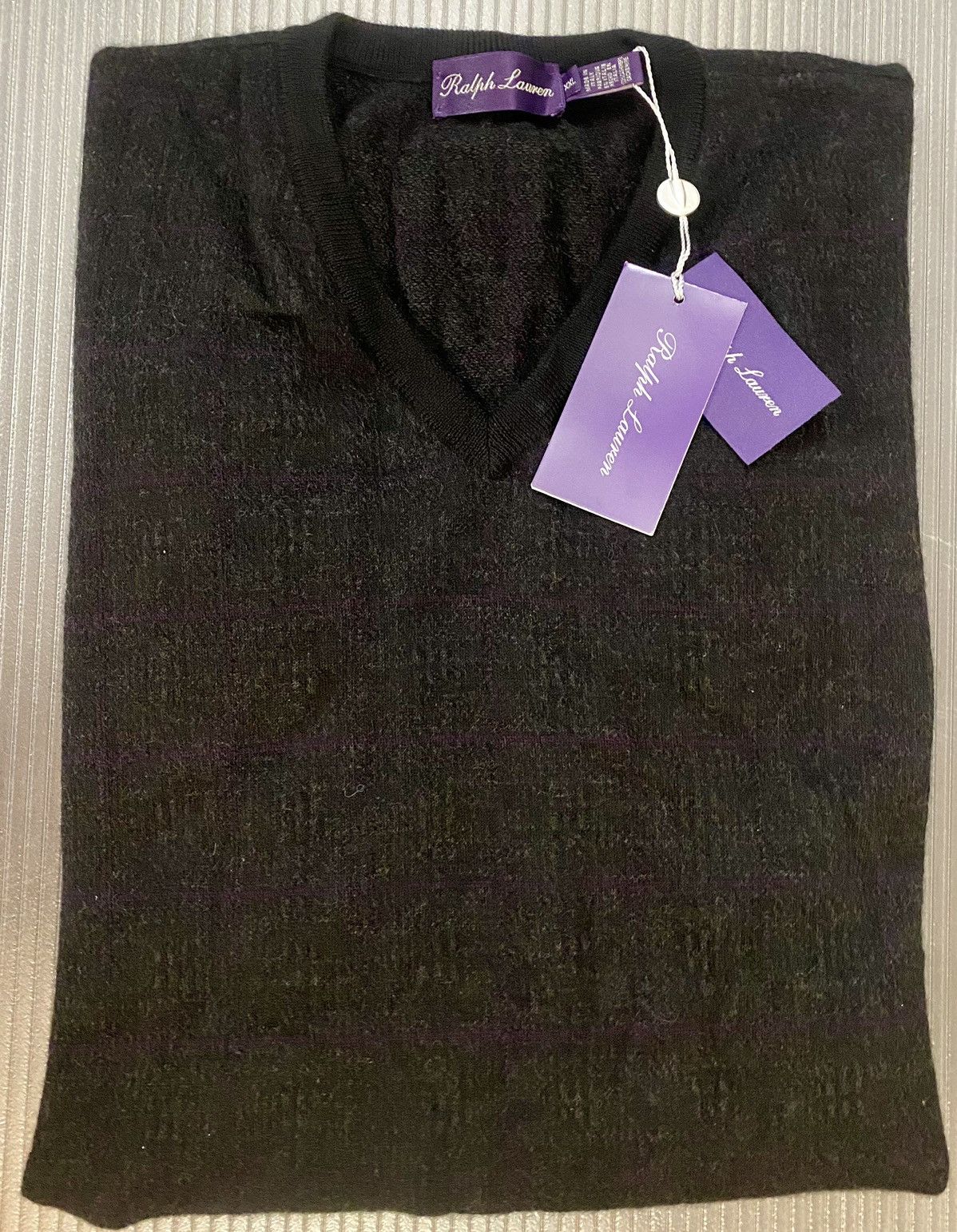 Ralph Lauren Purple Label RL Purple Label 🇮🇹 Black/Purple Check Cashmere V-neck XXL NWT Size US XXL / EU 58 / 5 - 4 Thumbnail