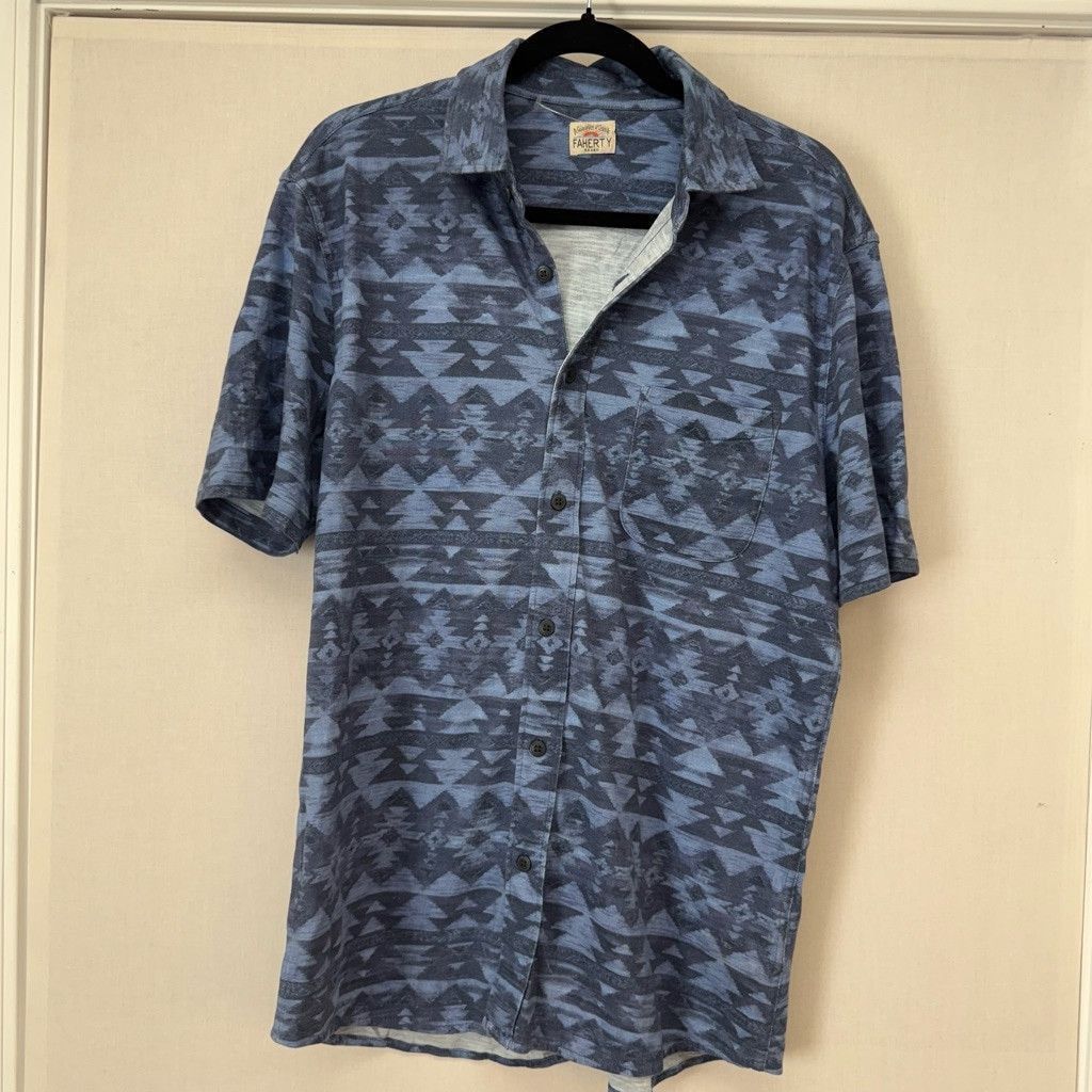 Faherty Men's Faherty Short Sleeve Shirt Blue Patterned Size m/l Size US M / EU 48-50 / 2 - 1 Thumbnail