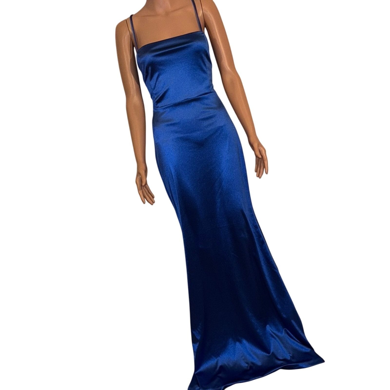 The Unbranded Brand Blue Satin Backless Dress Size Medium Size M / US 6-8 / IT 42-44 - 3 Thumbnail