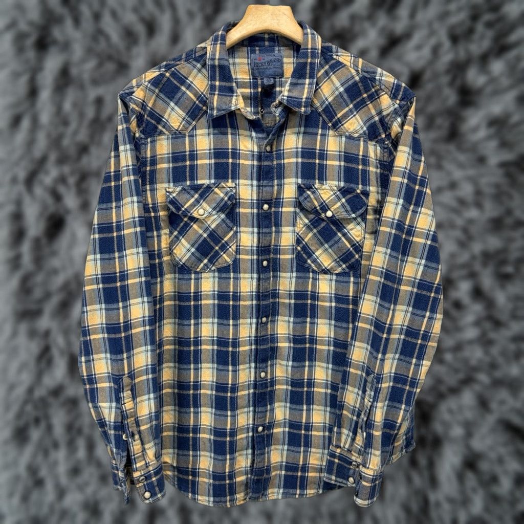 Lucky Brand LUCKY BRAND Men’s Large Classic Fit True Indigo Pearl Snap Plaid Shirt Western Size US L / EU 52-54 / 3 - 1 Thumbnail