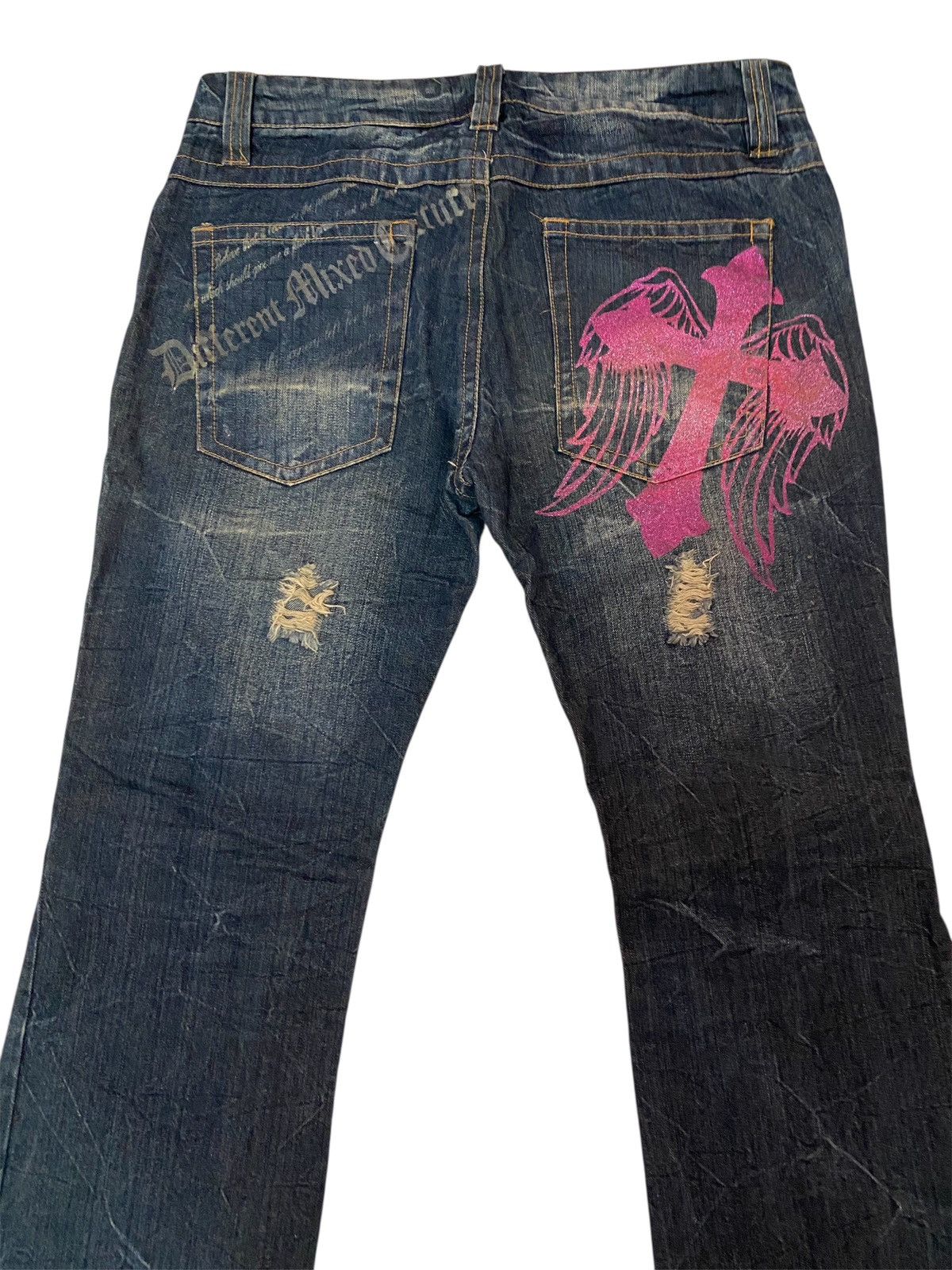 If Six Was Nine Sorrired cross logo with poems flared jeans Size US 33 - 1 Thumbnail