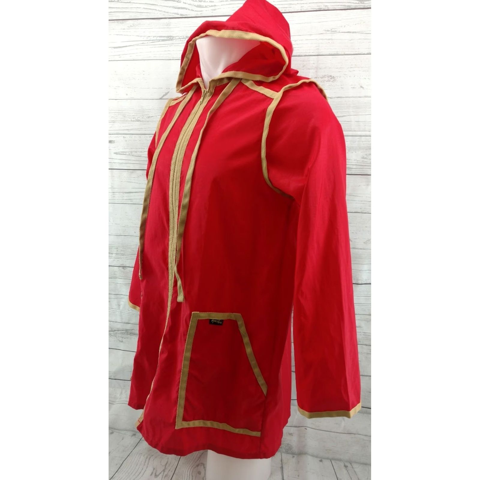 AQUA Vintage Aqua Sheen Wind Breaker Jacket Red Medium M Retro Spring Unisex Adults Nylon Windbreaker Shirt 90s Mens Womens Size US M / EU 48-50 / 2 - 2 Thumbnail