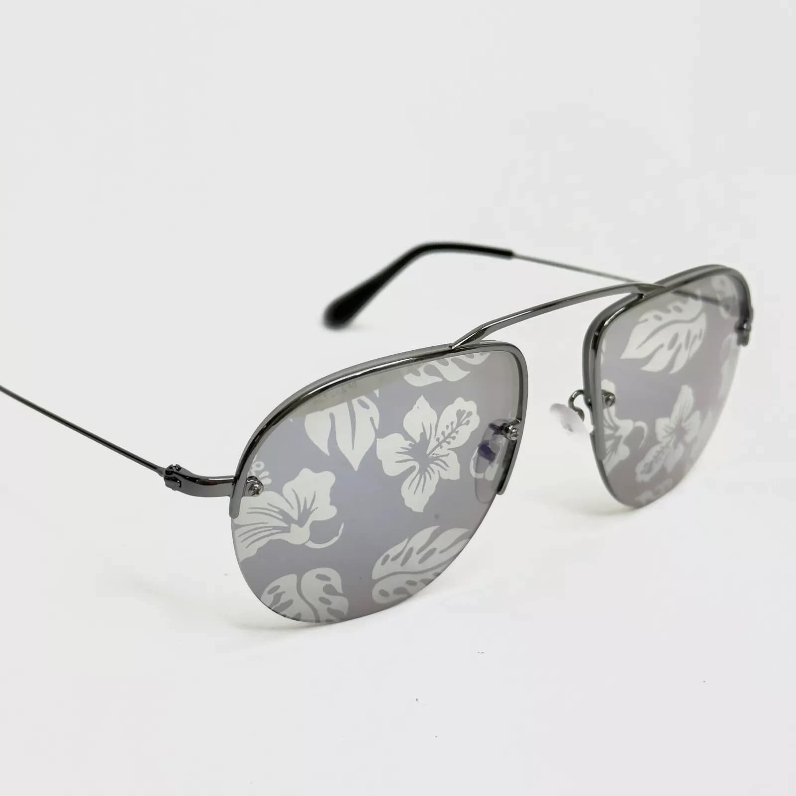 Prada PRADA TEDDY PR58OS Aviator Gunmetal Blue Hibiscus 58O Size ONE SIZE - 7 Thumbnail