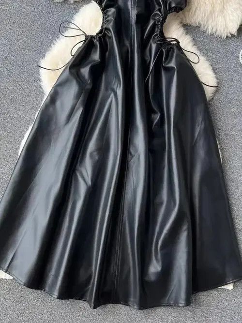 Designer × Japanese Brand × Vintage Black hottie V-neck PU leather design long dress Size M / US 6-8 / IT 42-44 - 4 Thumbnail