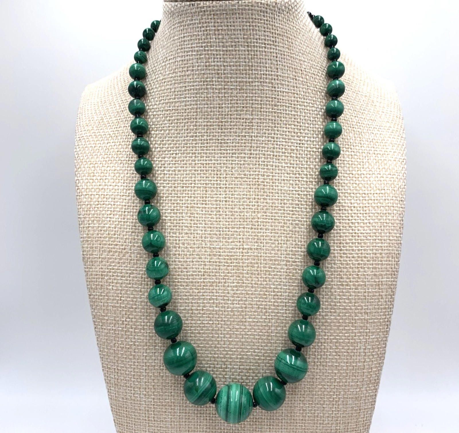Other Malachite Graduated Beads Glass Spacer Sterling Necklace Size ONE SIZE - 1 Thumbnail