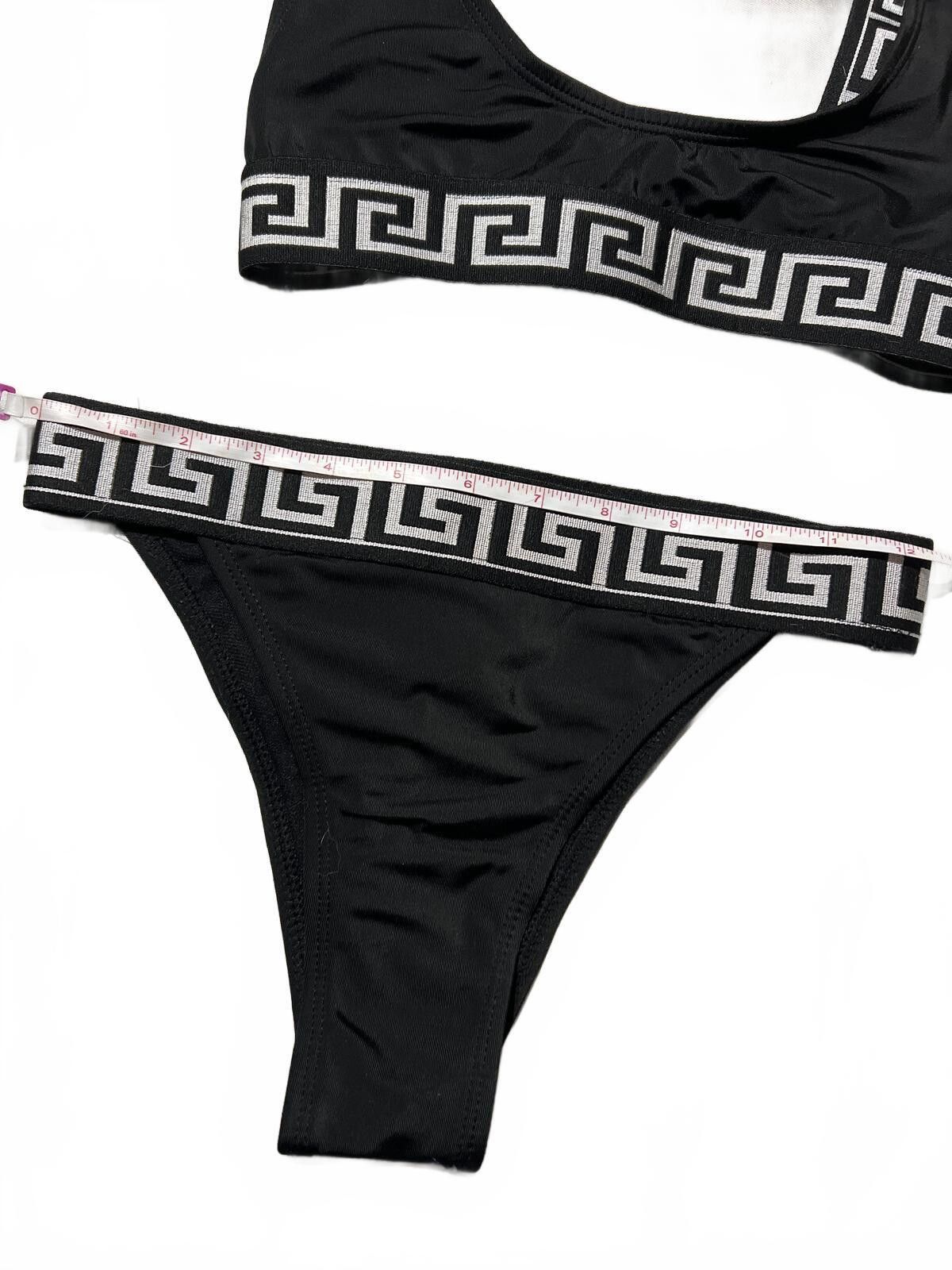 Other Prettylittlething Black Bikini Swimsuit Greek Key Pattern 2 Size ONE SIZE - 4 Thumbnail