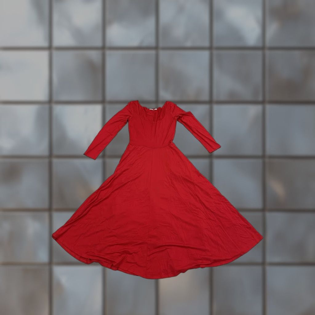 Reformation Reformation Dress Womens Small Red Tencel Scoop Neck A-Line Midi Short Sleeve - Flaws Size 28" / US 6 / IT 42 - 1 Thumbnail