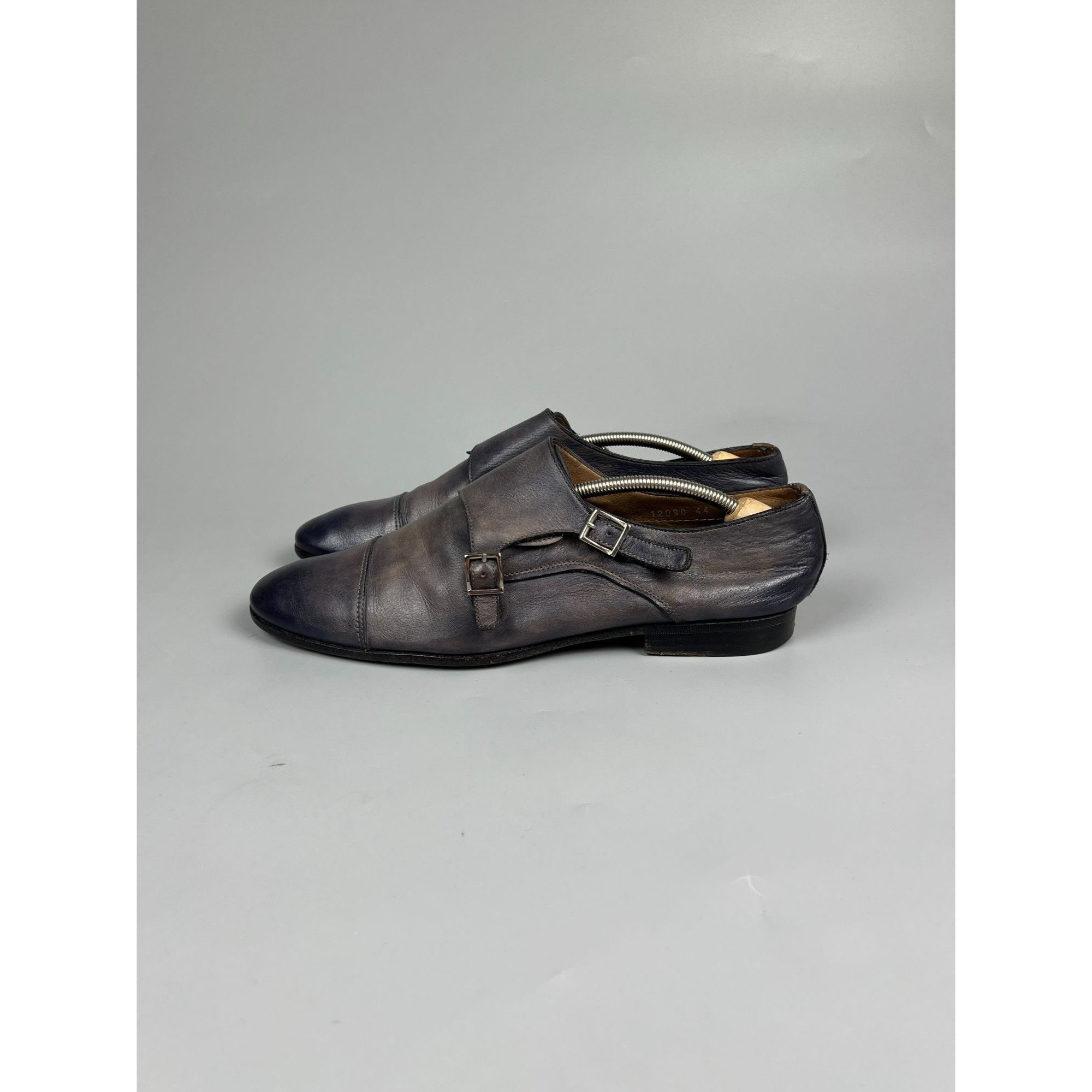 Santoni Santoni Blue Patina Monk Strap Dress Shoes (Y0996) Size US 11 / EU 44 - 5 Thumbnail