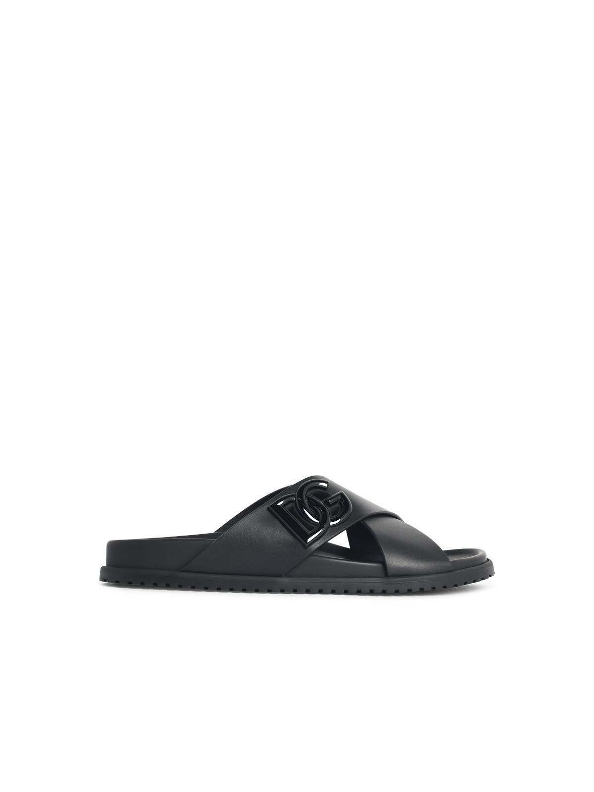 Dolce & Gabbana DOLCE & GABBANA Black Leather Slippers Size US 8 / EU 41 - 1 Thumbnail