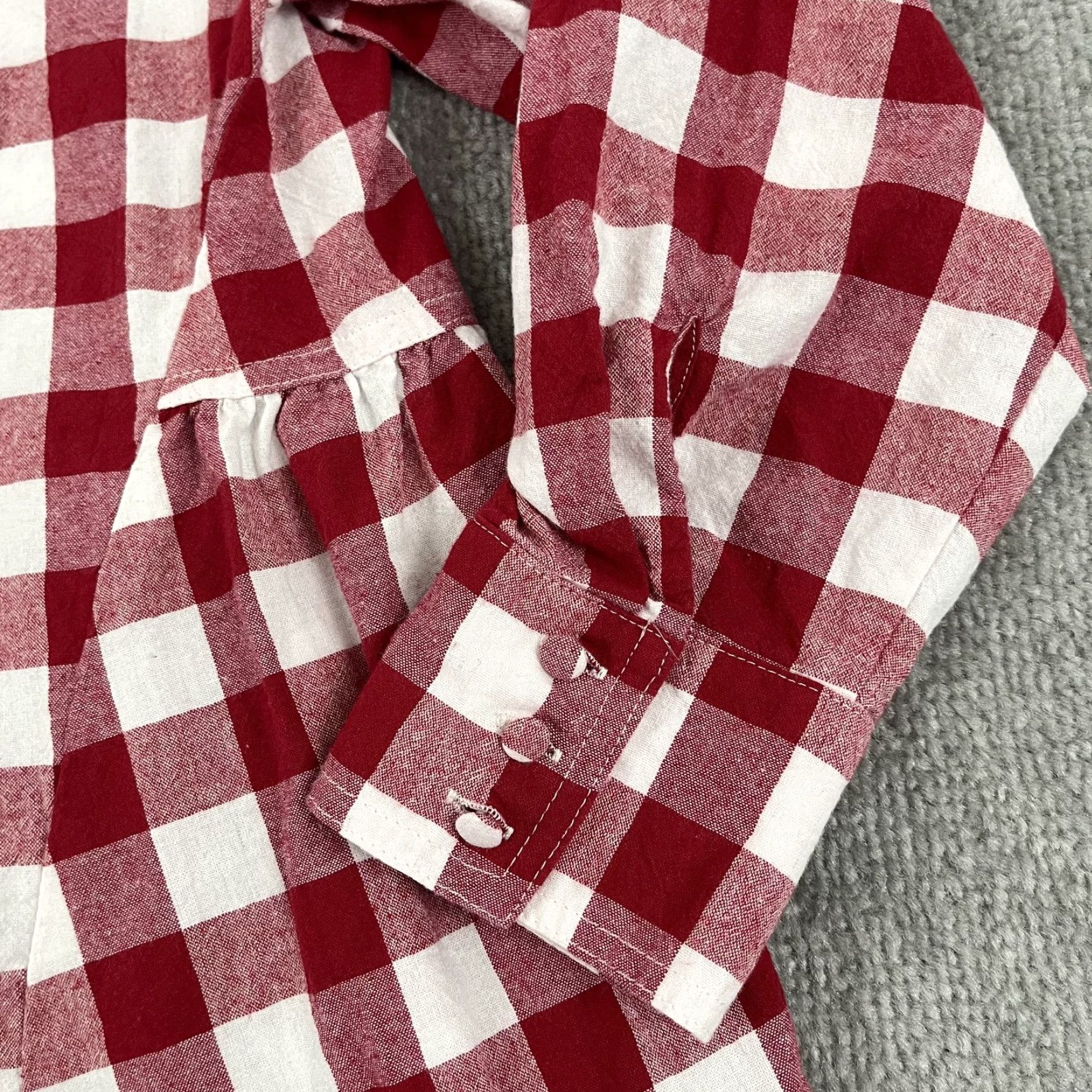 Vintage Pomander Place Top Womens Medium Red White Plaid Picnic Check Gingham Button Up Size M / US 6-8 / IT 42-44 - 6 Thumbnail