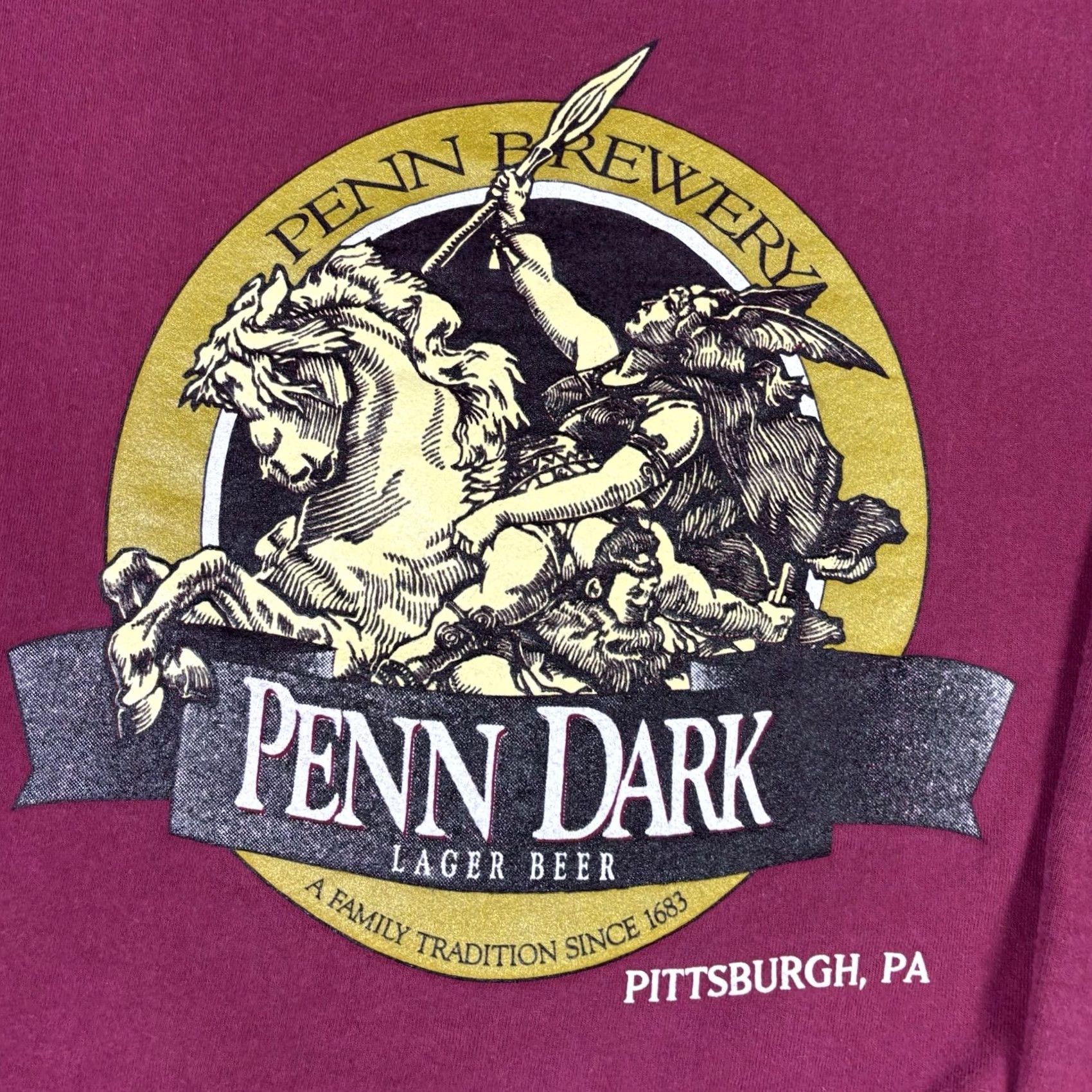 Fruit Of The Loom VINTAGE Penn Brewery Sweatshirt Red 90s Mens Large Cotton Graphic Print Pullover with Angel Pattern Penn Dark Lager Beer Promo Size US L / EU 52-54 / 3 - 6 Thumbnail