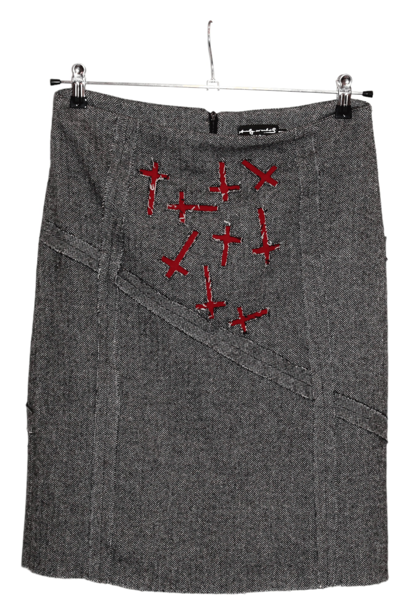 Andy Warhol 🔥Andy Warhol x Cultura Italy Crosses Cut Herringbone Skirt Size 32" / US 10 / IT 46 - 1 Thumbnail