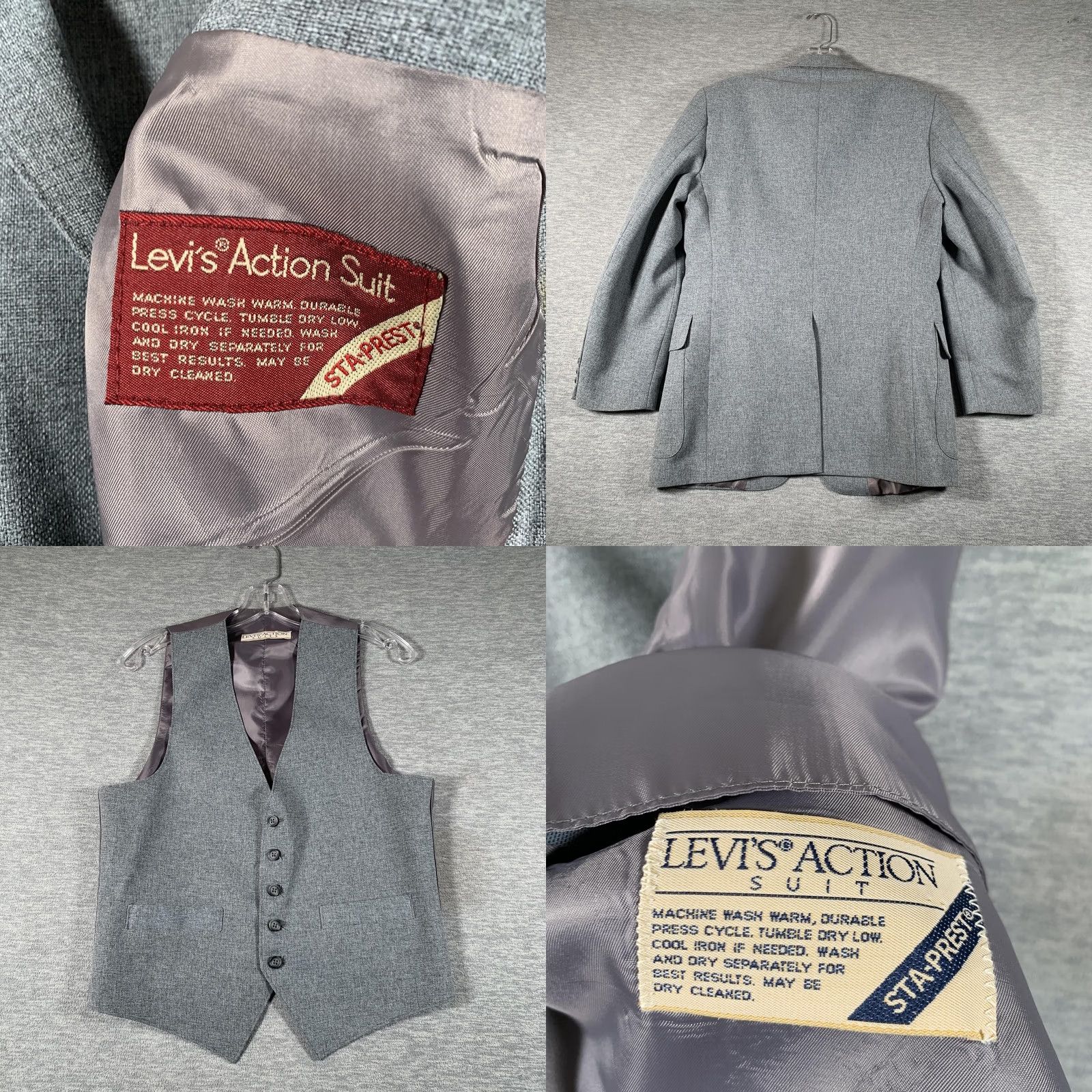 Levi's VINTAGE Levi's Suit 3 Piece Mens 46 Gray Tweed STA-PREST 37x28 Set Size 46R - 9 Thumbnail