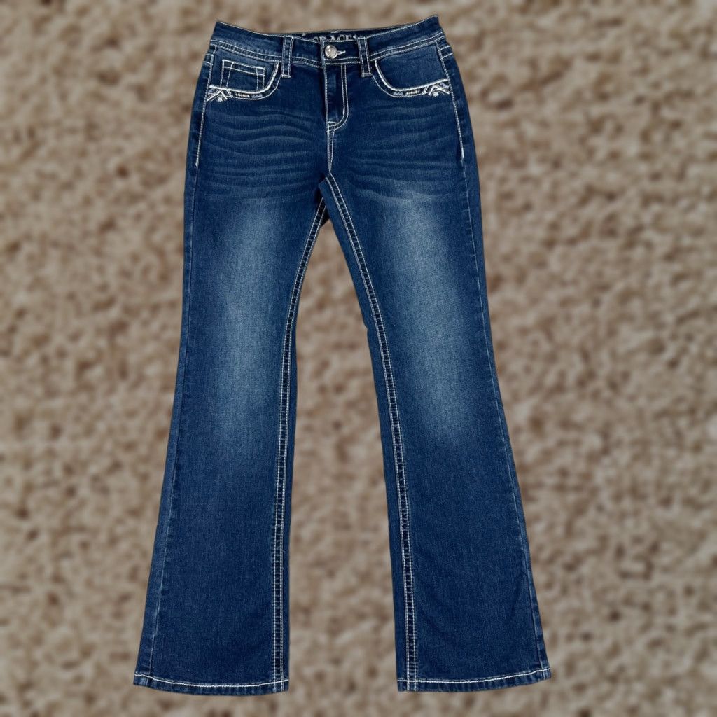 Grace in LA Grace In LA Jeans Womens 5 Blue Denim Low Rise Bling Embellished Cotton Blend Flared 5-Pocket Design Jeans Womens Size 27" / US 4 / IT 40 - 1 Thumbnail