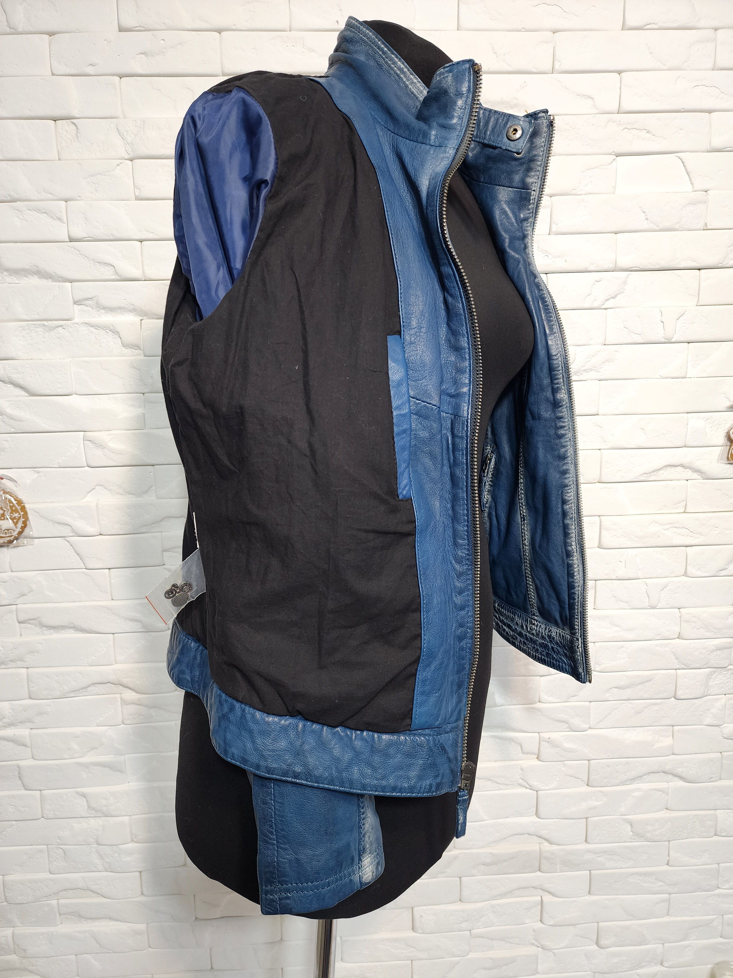 Other Blue Leather Jacket, Metal Zipper, Women's Size Size L / US 10 / IT 46 - 9 Thumbnail