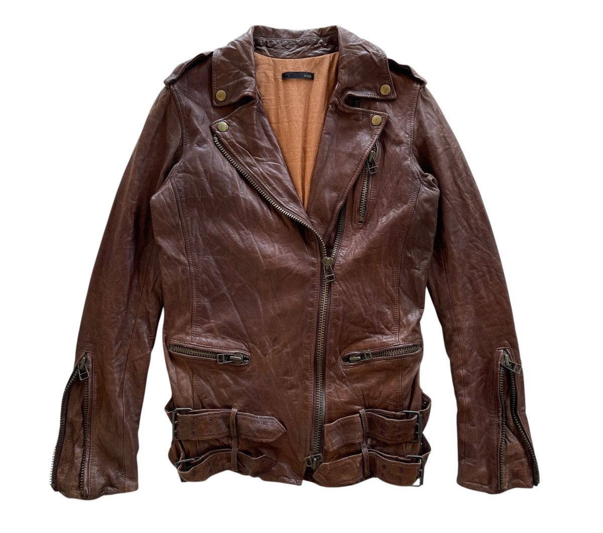Japanese Brand NINE Sheepskin Wrinkle Rider Leather Jacket Size XS / US 0-2 / IT 36-38 - 3 Thumbnail