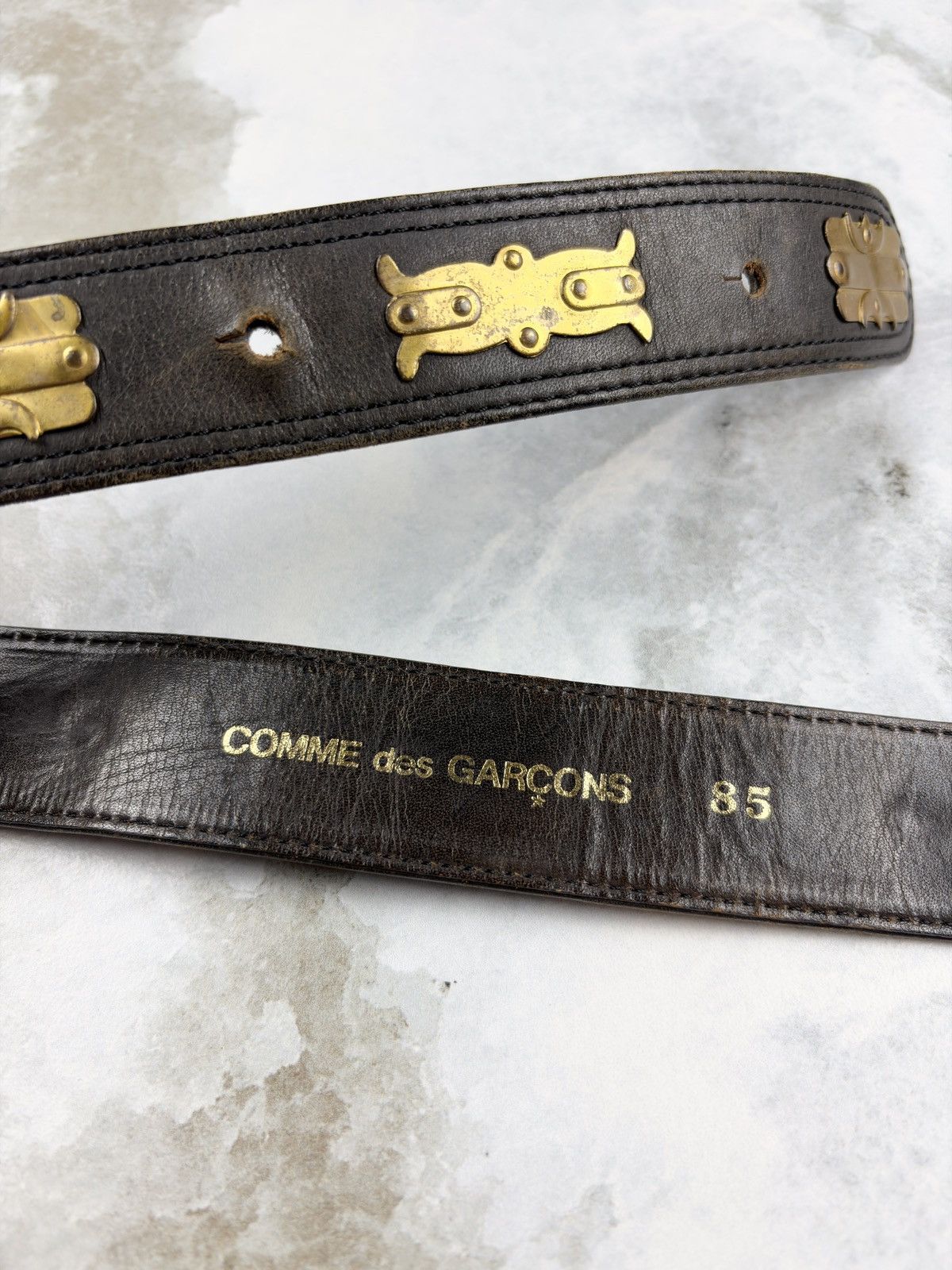 Comme des Garcons Comme des Garcons Gold Metal Embellished Leather Belt Brown Size ONE SIZE - 3 Thumbnail