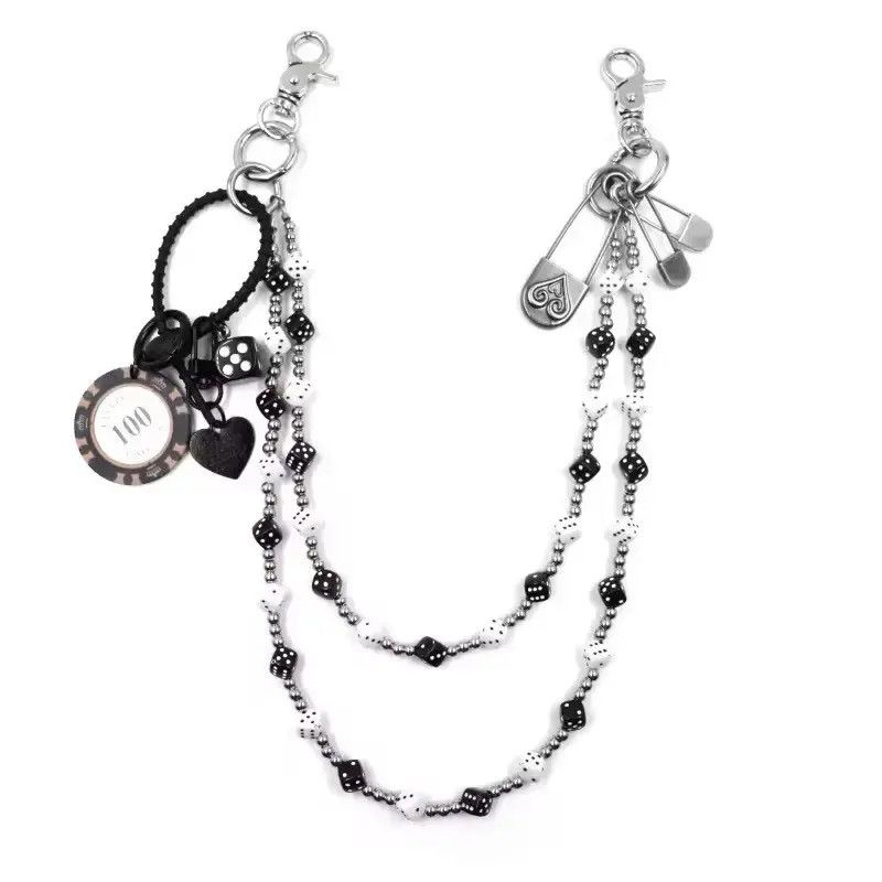 Japanese Brand Black White lucky Dice Baccarat Pearl Pants Chain Size ONE SIZE - 6 Thumbnail